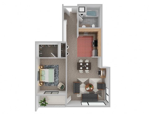 Floor plan for 1 bed, 1 bath, 640 sqft